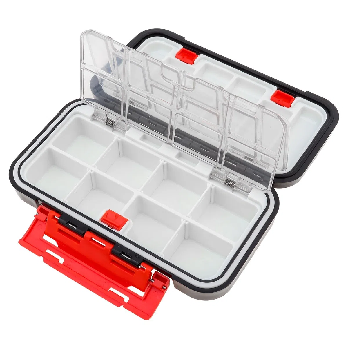 Caja de Almacenamiento de Aparejos de Pesca, Doble Cara 16 Compartimentos (Negro)
