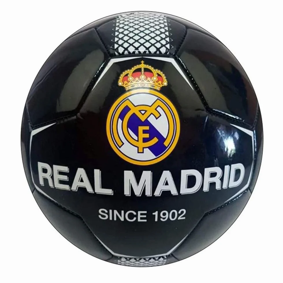 Real Madrid Balón Negro Franja Blanca Grande Producto Oficial Talla 5 tamaño Similar al reglamentario de fútbol 11