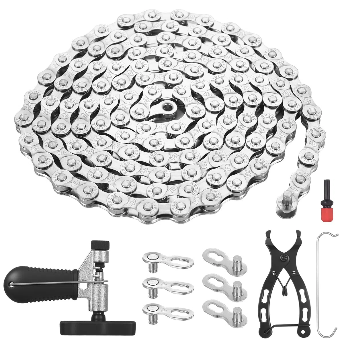 Cadena Bicicleta, Cadena de bicicleta de Montaña 6/7/8 velocidades, 116 Eslabones 1/2 x 3/32 Pulgadas, Cadenas para bicicletas de carretera, con alicates/rompedor de cadenas y 4 pares candados