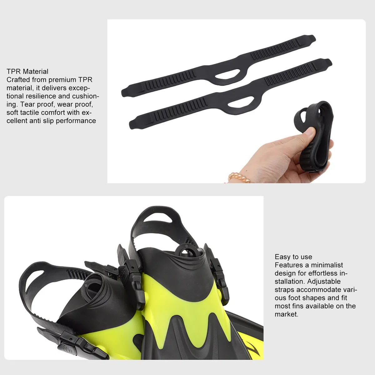 Sxhlseller Correas de aleta de repuesto, correa ajustable de TPR para buceo, para natación, esnórquel, buceo, compatible con la mayoría de aletas de buceo, paquete de 2
