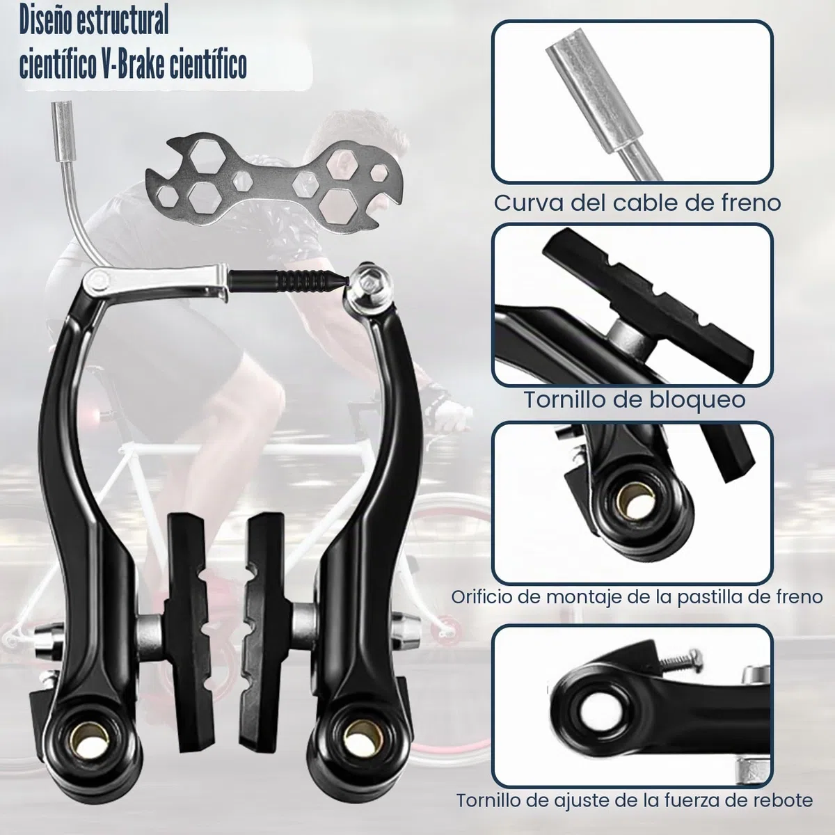 Frenos Bicicleta Montaña Kit de Freno de Bicicleta V-Brake, Juego de Reemplazo de Freno en V, Cable Freno Bicicleta, Juego de Frenos V Celanteros y Traseros para La Mayoría de Bicicleta