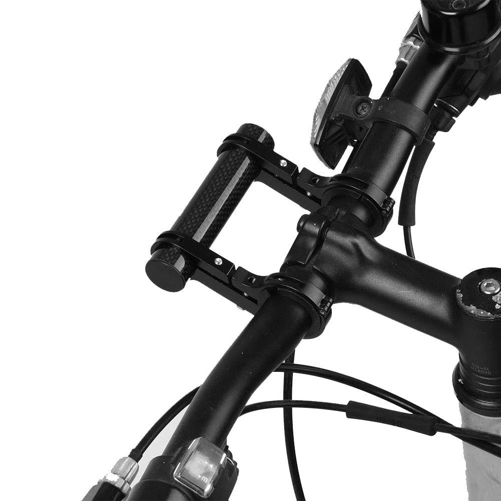 VIFER Extensor de Manillar de Bicicleta, Soporte de Manillar de 10 cm Bici Soporte de Extensión Doble Soporte para GPS Teléfono Velocímetro Luz, Negro