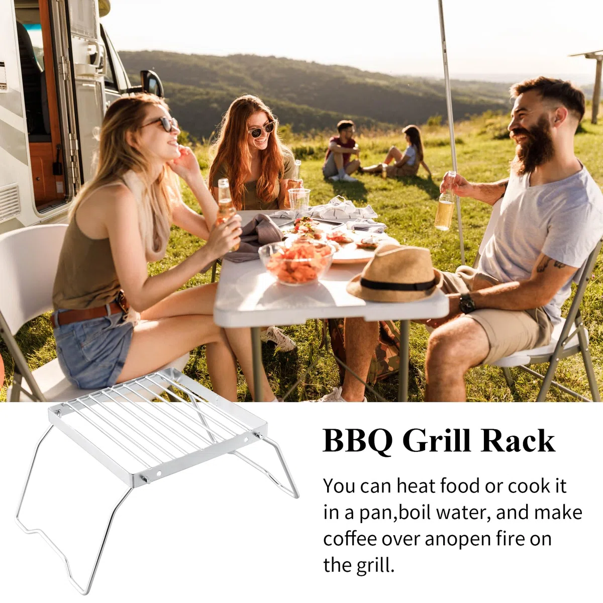 Parrilla de Camping, Soporte Plegable para Camping al Aire Libre, Soporte Ultraligero para Fogata de Acero Inoxidable, Parrilla Portátil para Camping, Senderismo, Barbacoa, Pesca