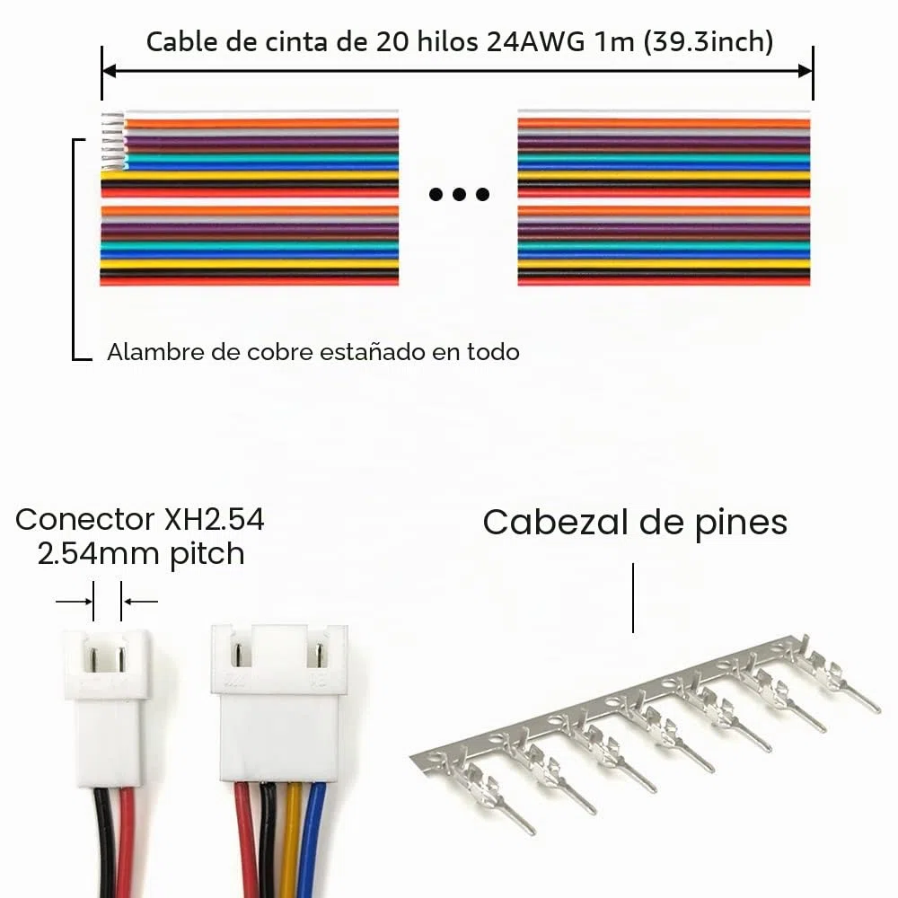 XH - Kit de conectores de 2,54 mm y cables de cinta compatible con conector JST-XH 2/3/4/5/6/7/8 carcasa de pin macho