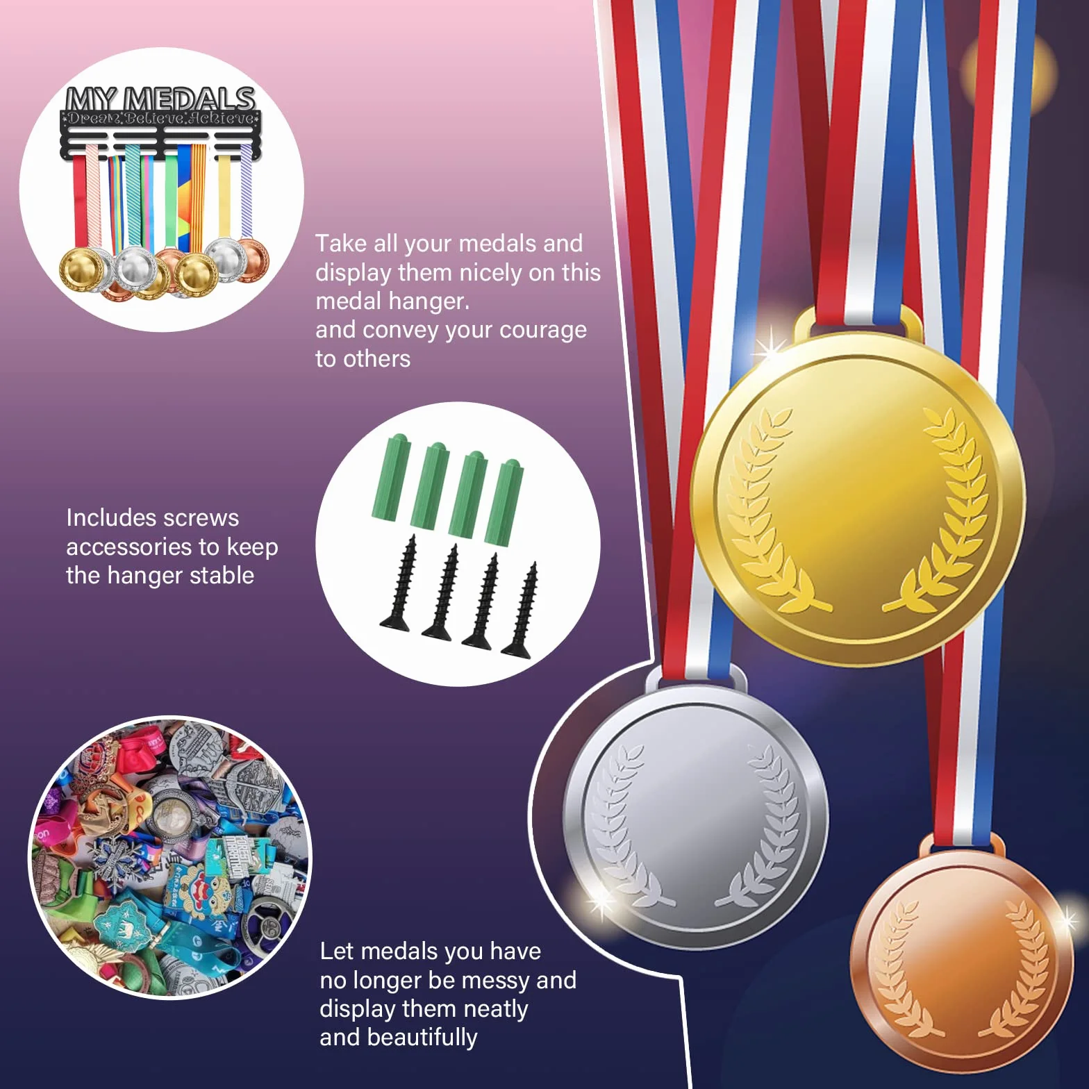 SUPERDANT Medallero Colgador de Medallas Personalizado Marco para Medallas Deportivas Percha y Cinta Display Regalo Deportista