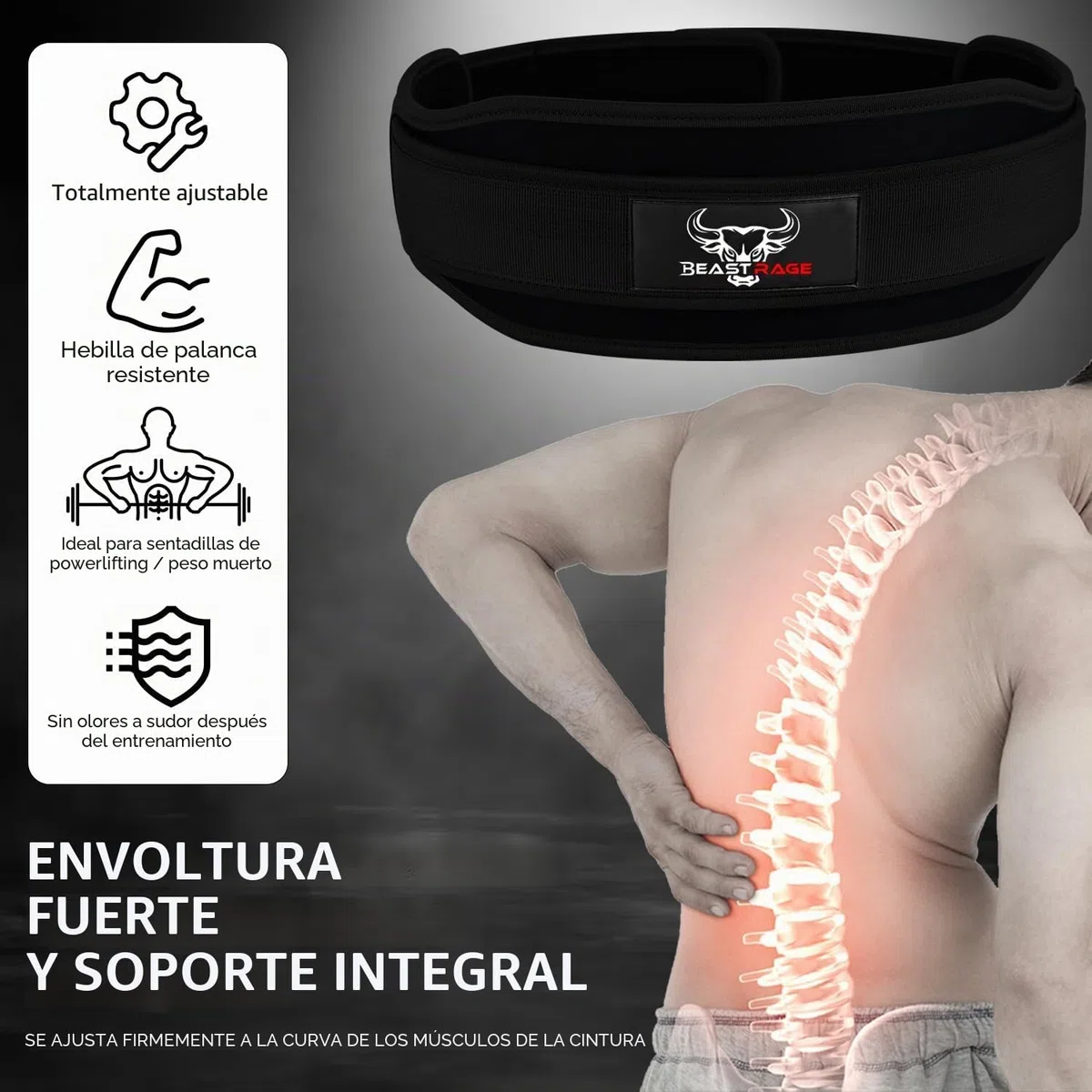 BEAST RAGE Cinturones de Musculación Fitness Ejercicio Cinturón Levantamiento doble fuerza 5.5 acolchado trasero gimnasio pesas hombres mujeres entrenamiento lumbar apoyo núcleo