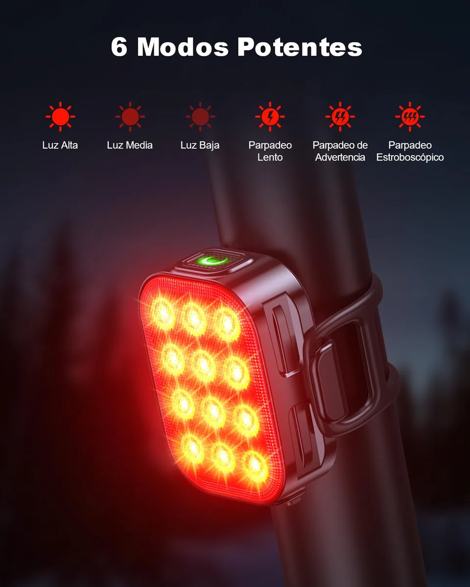ISEYOU Luz Trasera Bicicleta[2 Pack], Luz Trasera Bici Potente LED con 6 Modos, IP65 Impermeable, Recargable USB-C, Fácil de Instalar, Lámpara Led de Advertencia Seguridad para Casco, Patinete, Bike