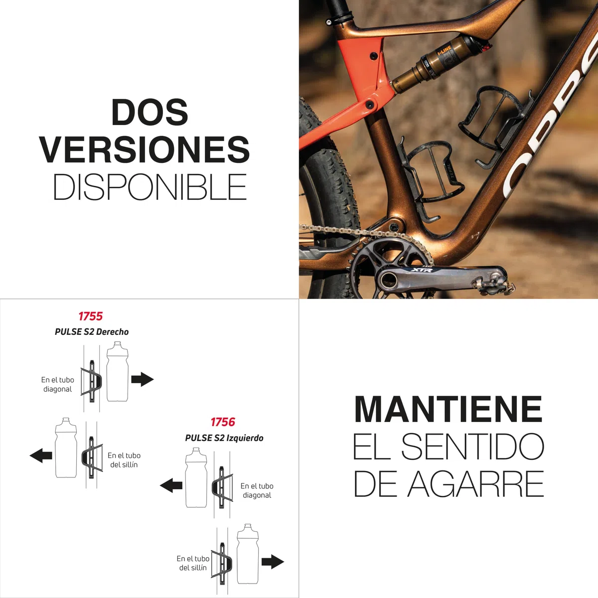 ZEFAL Pulse S2 Derecha Portabidon Bicicleta Carbono - Portabidon Lateral - Portabidón Bicicleta Ligero para Cuadros Pequeños - 28g - Made in France