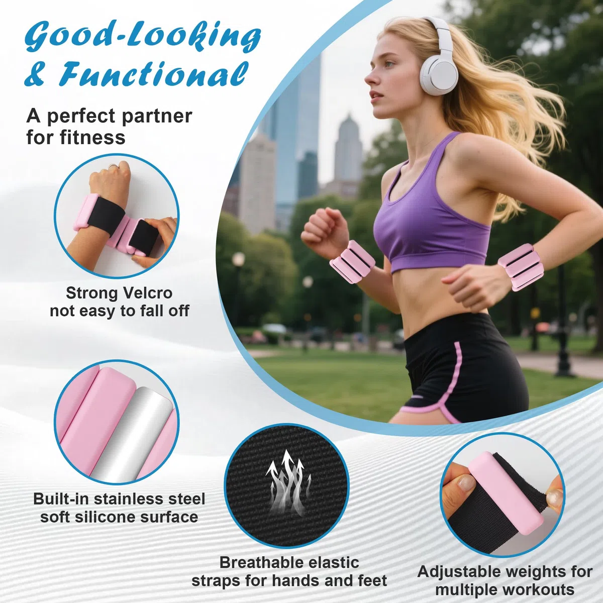 2 piezas Ajustables Pesas para Tobillos y Muñecas 900g para Yoga,Pilates,Correr,Nadar,Trotar y Entrenamiento de Fuerza