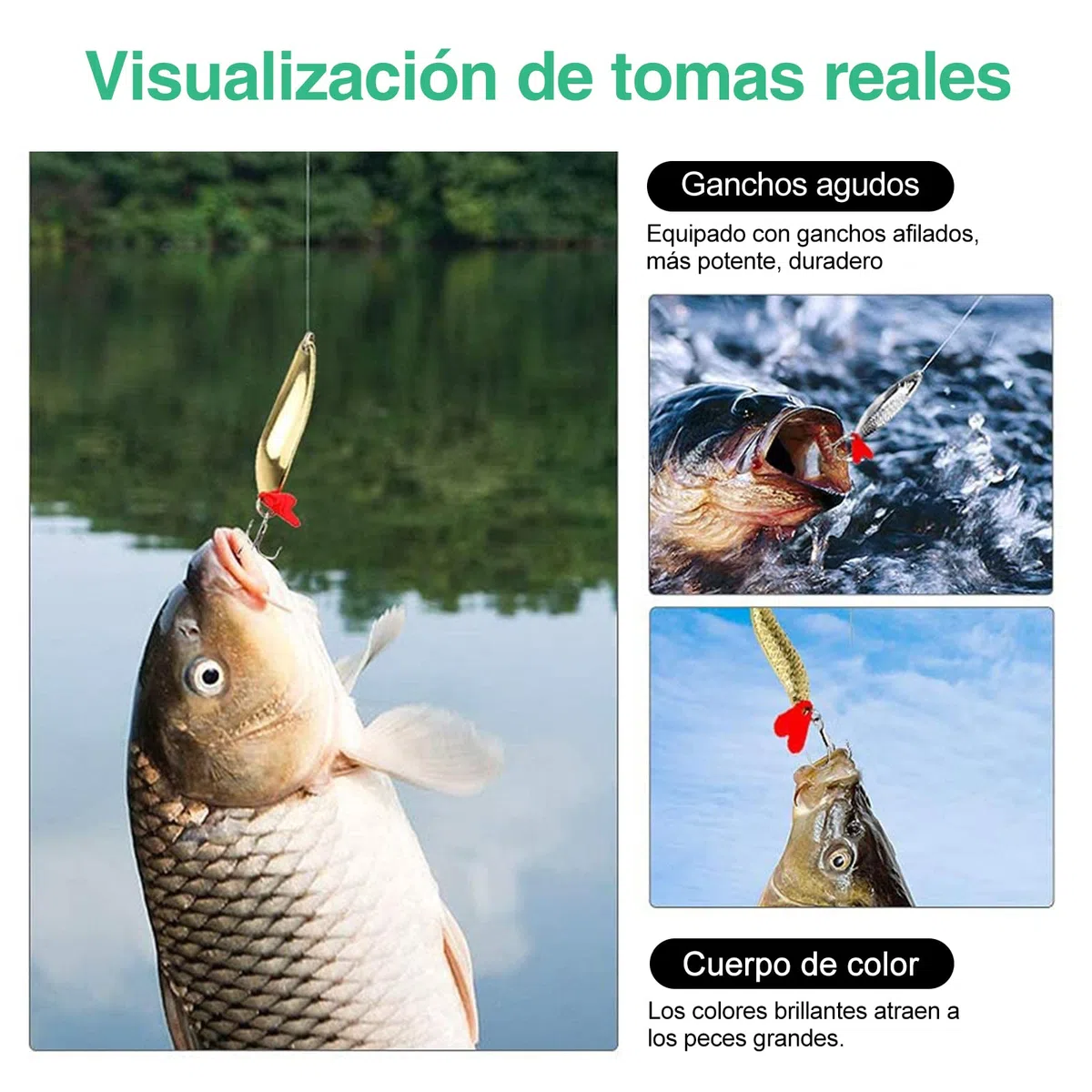 DONQL Juego de 20 señuelos de pesca de metal, con cucharas de metal, anzuelos de pesca, anzuelos, anzuelos, anzuelos