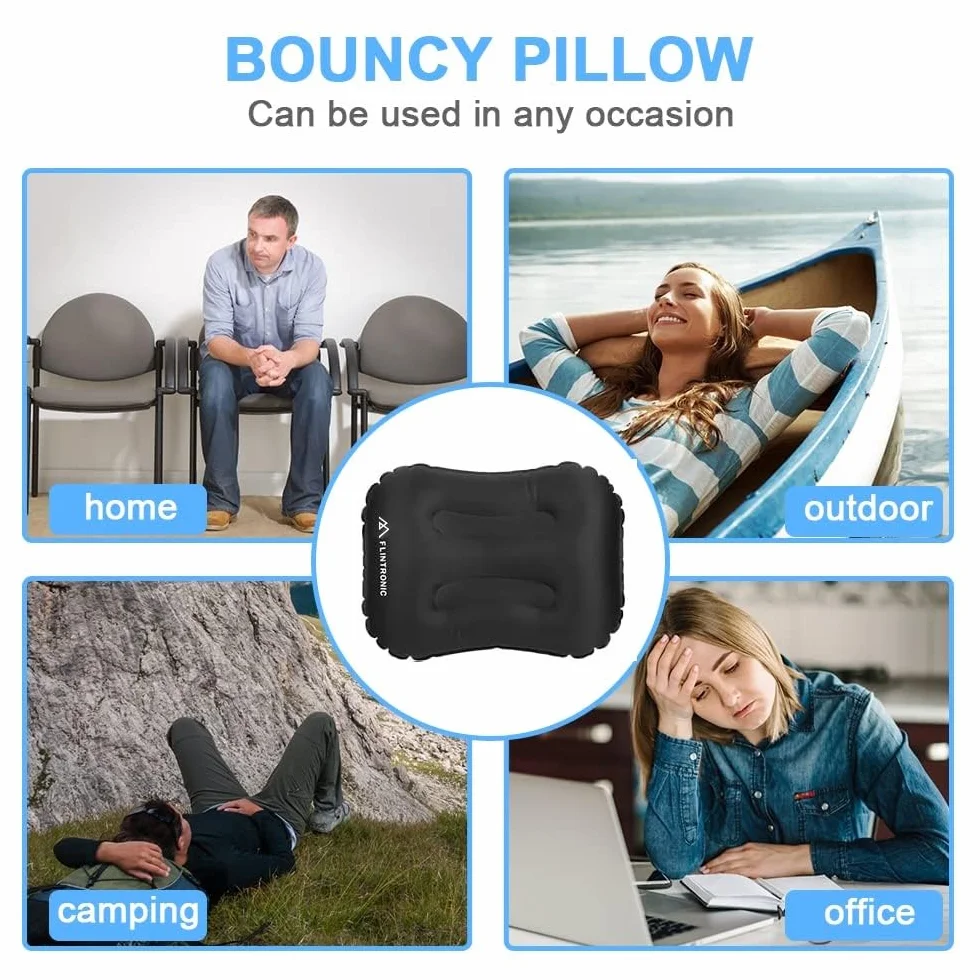flintronic 2PCS Almohada de Playa Hinchable, Almohada Camping Inflable, Almohada de Playa Inflable Ultraligera TPU, Almohada de Viaje Impermeable y Comprimible para Playa,Senderismo,Viajes-Negro+Azul