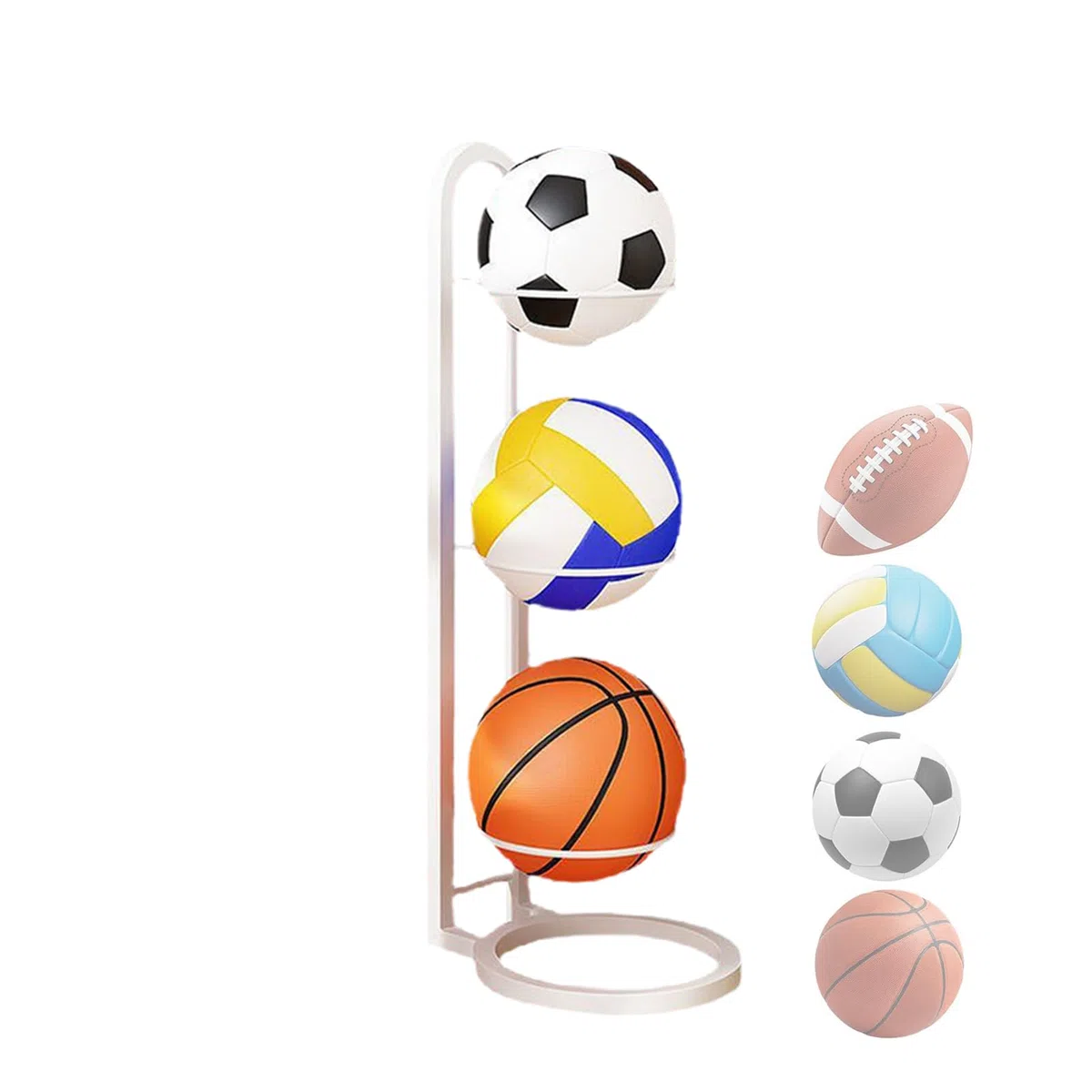 Estante Almacenamiento Pelotas, Soporte Baloncesto, Organizador Equipos Deportivos Garaje con Cesta, Estante Exhibición Vertical para Fútbol, Voleibol, Soporte Almacenamiento Pelotas