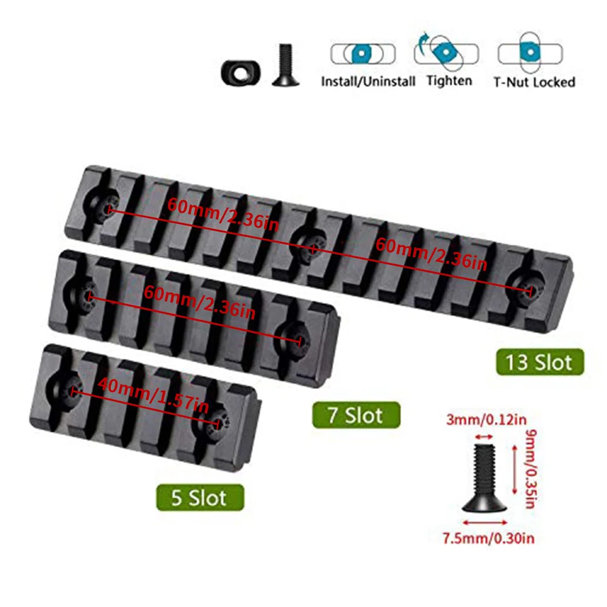 Tactical Carril Picatinny Rail 5-Slot 7-Slot 13-Slot Lightweight Aluminum Picatinny Rail Accessories 3-Piece Picatinny Weaver Rail for Outdoor Hunting