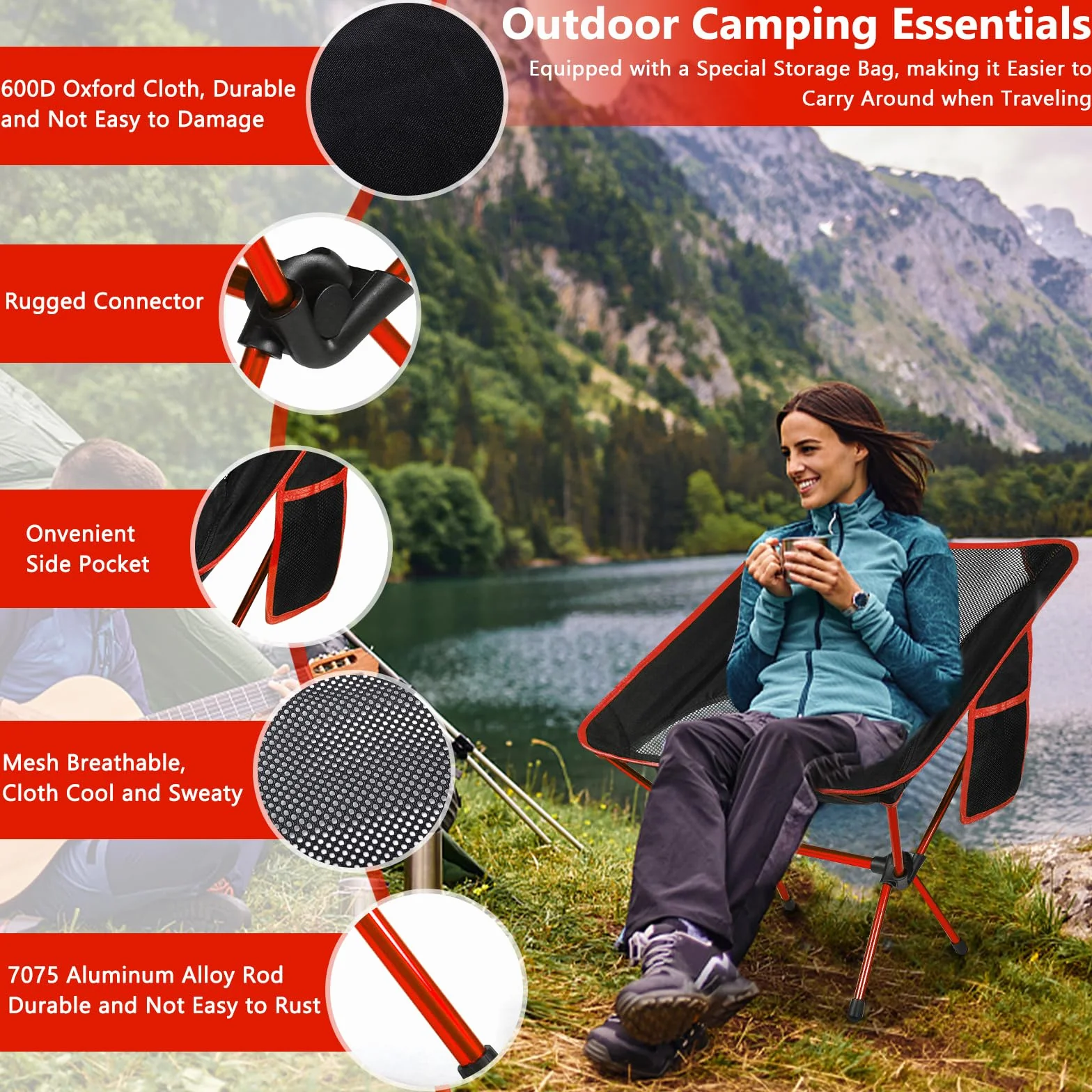 ZLPBAO Silla Plegable Camping con Bolsa de Almacenamiento portátil, Silla de Camping portátil Silla Plegable Ultraligera compacta, Ligera para Jardín, Playa, Pesca, Camping, Viajes