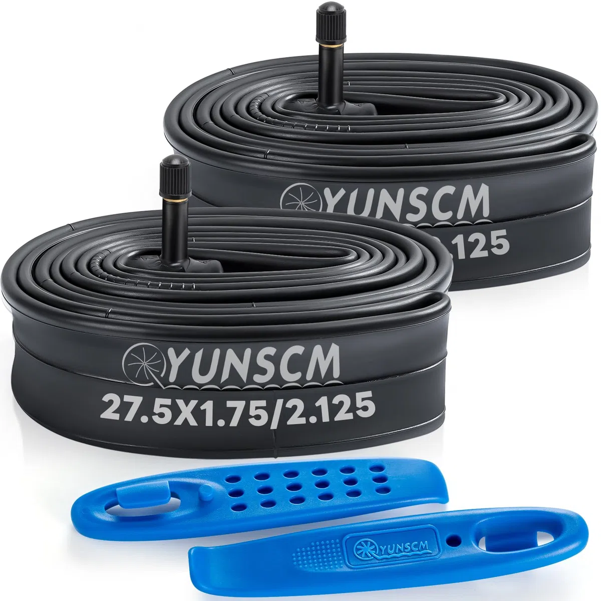 YunSCM Pack de 2 47/57-584 cámara 27.5 x1.75/1.95/2.125 AV32mm Valve 27.5 Pulgadas Compatible Bicicleta cámaras de Aire 27.5x1.75 27.5x1.95 27.5x2.0 27.5x2.10 27.5x2.125