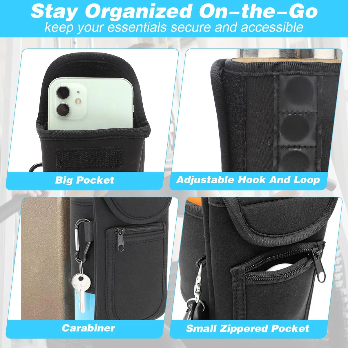 Bolsa magnética para gimnasio, bolsa deportiva para el gimnasio, bolso bandolera para hombre y mujer, soporte móvil para botellas de agua de 1 y 1,5 litros, ideal para viajes y trabajo