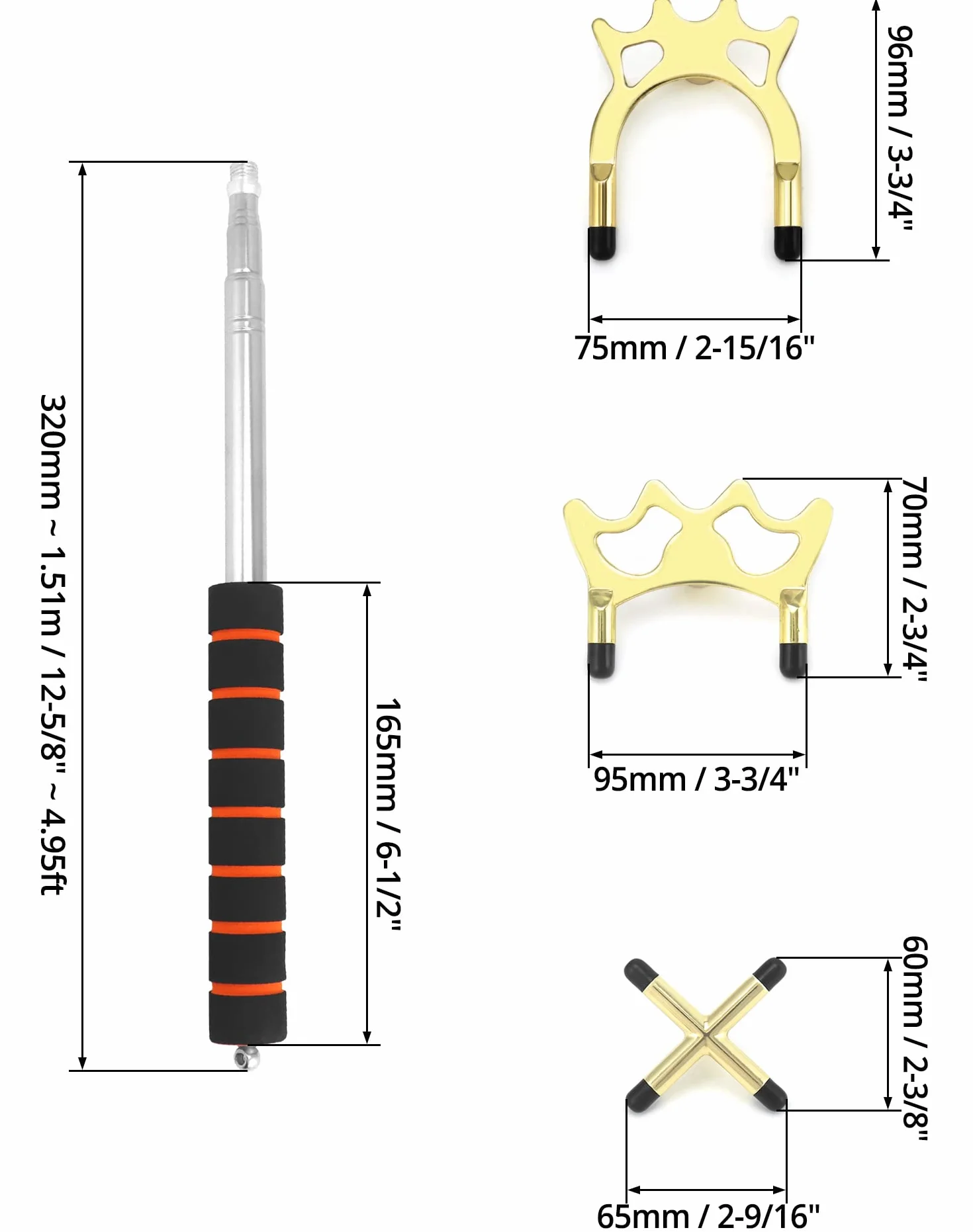 QWORK Puente para Tacos de Billar Retráctil 35~150 cm con 3 Cabezas de Latón Extraíbles