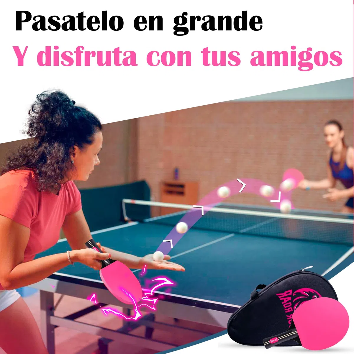 Palas de Ping Pong con 7 Capas | Pack 2 Palas | Raquetas de Ping Pong para Jugadores de Todos los Niveles | Incluye 2 Pelotas y 2 Fundas para Guardar la Pala | Color Rosa