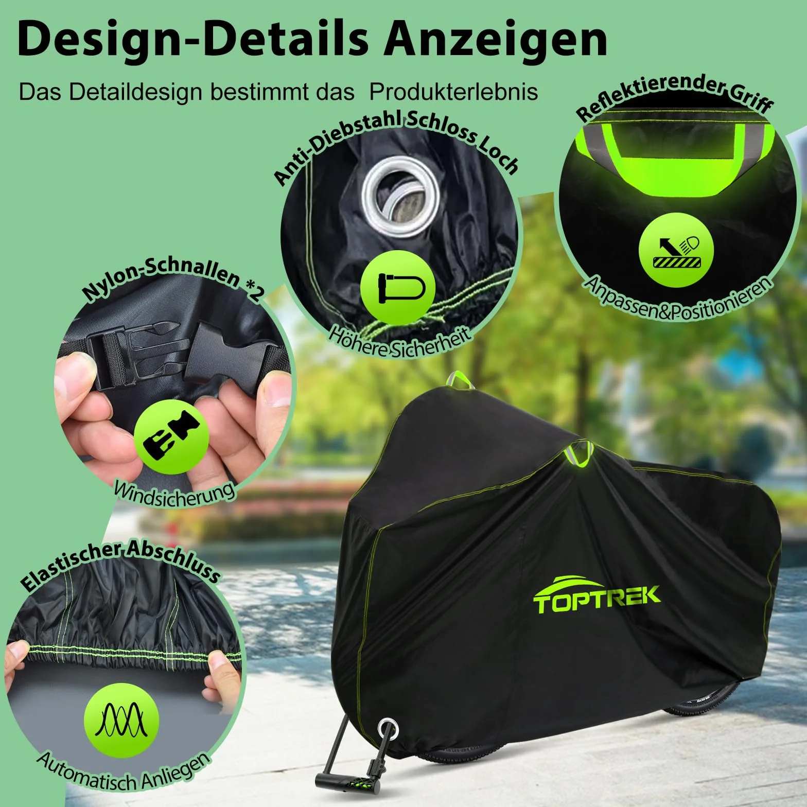 toptrek Funda para bicicleta 210D de tela Oxford, para exteriores, de alta calidad, con ojales, protección solar, resistencia al desgarro con bolsa (negro, 200 x 110 x 70 cm para 1 bicicleta)