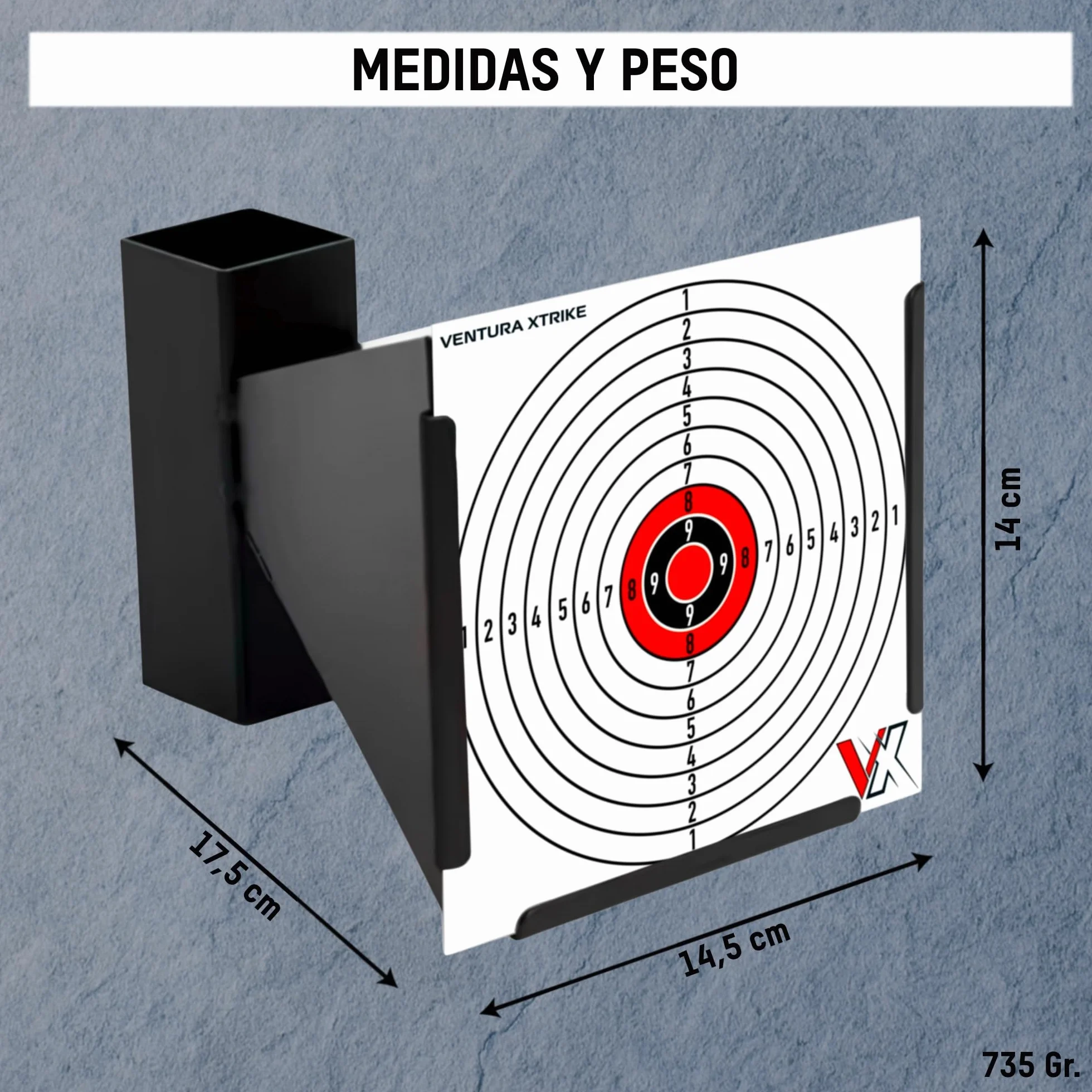 Objetivo Cazabalines de Acero 14 x 14 cm para Airsoft, Aire comprimido o Tirachinas + 50 Dianas | Diana Resistente para Entrenamiento de Precisión | Fácil Instalación | Uso Exterior e Interior