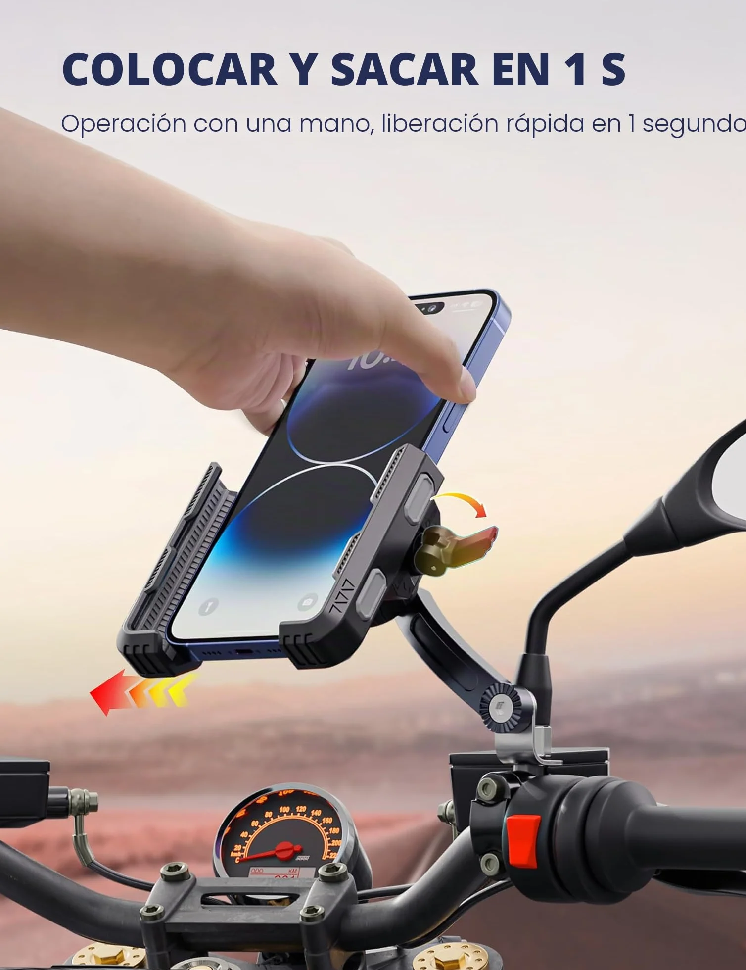 Grefay Soporte Movil Moto [1S Liberación Rápida] Soporte Telefono Moto para Espejo Retrovisor con Rotación 360 para Smartphone de 4.5-7" Pulgadas (Black 1)