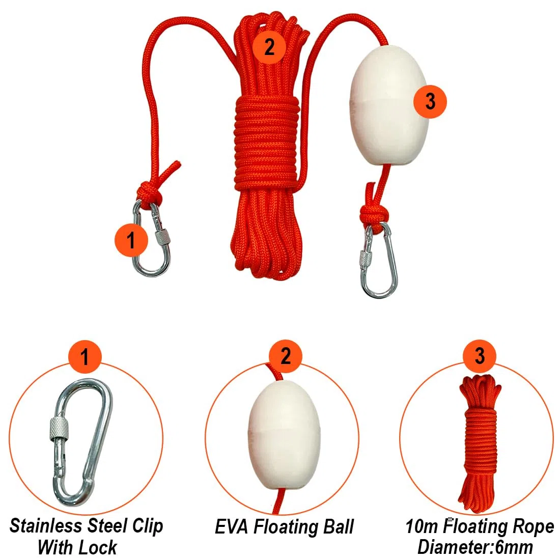 BeGrit Cuerda Boya Flotante 10m para Kayak Boya Bola Flotante EVA Deriva Sistema de Anclas Correa con Gancho de Barco con 2 Piezas Mosquetón Sistema de Anclaje para Pesca Canoa Yate