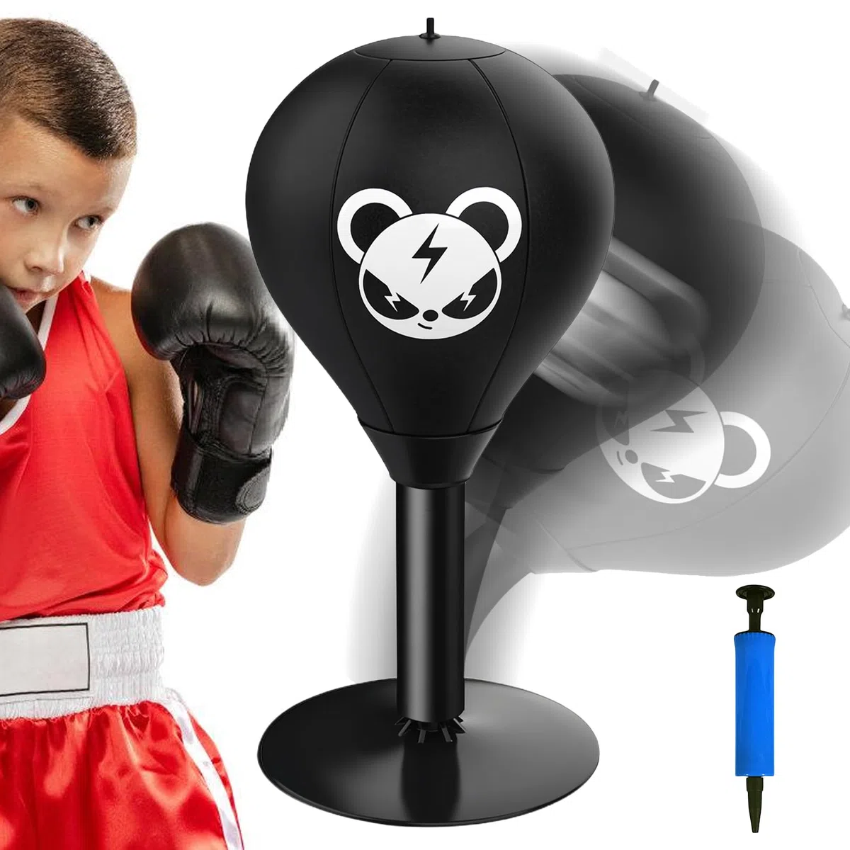 Bolsa de boxeo para escritorio, con ventosas potentes, antiestrés, punching ball, oficina de pie, regalo divertido para chef, colega, amigos, negro, 17,7 x 40 cm