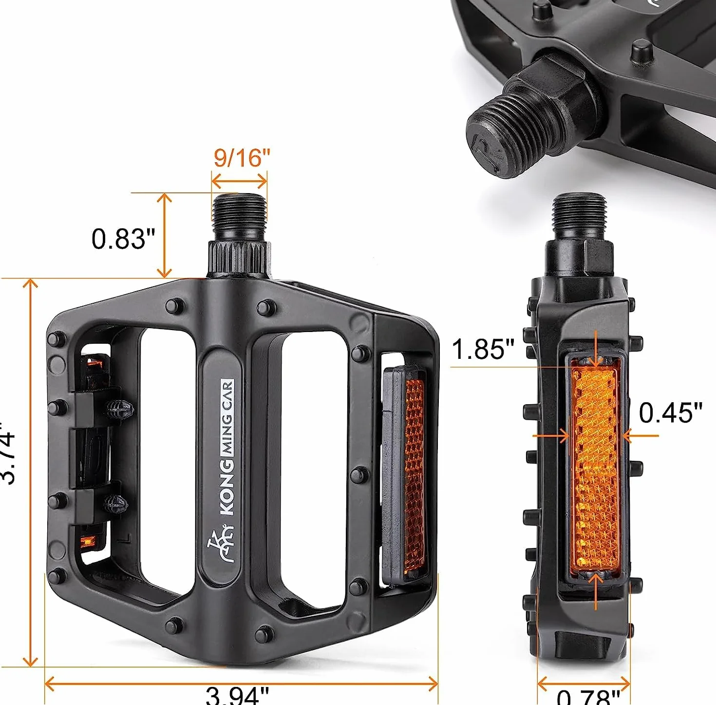 Pedales de Bicicleta, Pedales de Aluminio Antideslizantes para Bicicleta de Montaña con Reflectores, Pedales de Plataforma con Rodamiento de 9/16 Pulgadas para BMX, MTB