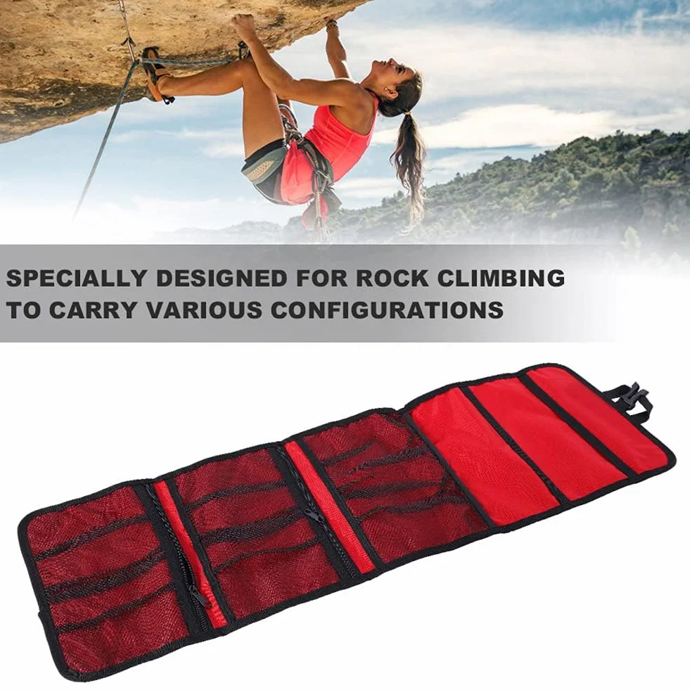 Organizador de Equipo de Escalada, Ganchos Plegables para Colgar, Anillo en D, Bolsa de Cuerda, Equipo de Herramientas para Colgar, mosquetón, Bolsa de Almacenamiento para Equipo (Rouge)