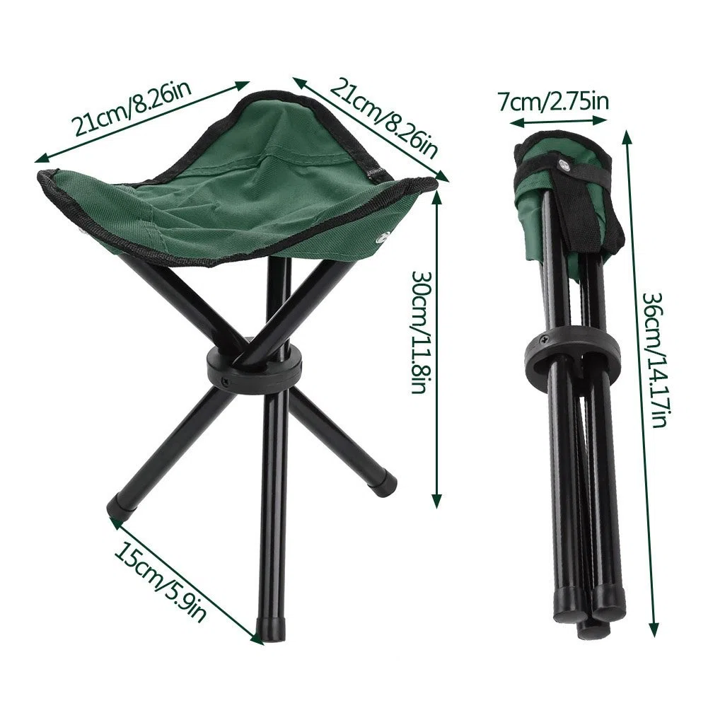 Trípode para Taburete de Camping, Portátil Compacto Ligero Taburete Plegable de 3 Patas Capacidad 220 Libras Silla Plegable para Acampar Al Aire Libre, Caza, Senderismo, Pesca, Barbacoa,(S-Verde)