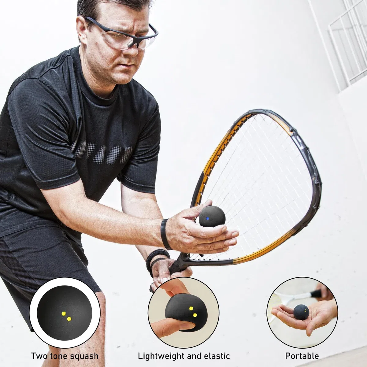 GOMETY Conjunto De 4 Pelotas De Squash: Uso Versátil Para Entrenamiento Y Competición, Caucho De Alta Calidad Para Principiantes Hasta Elite (Negro)