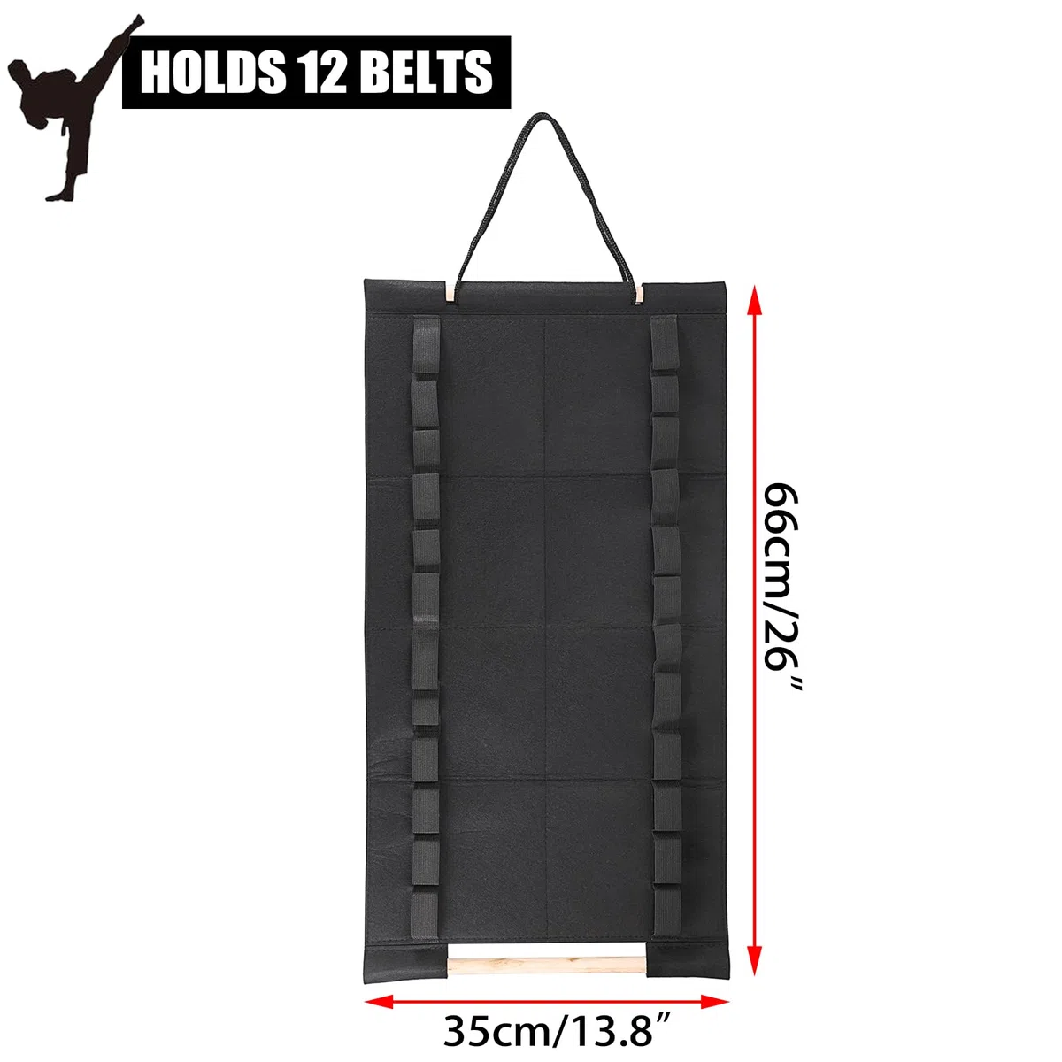 SUMNACON Soporte para 12 Cinturones de Artes Marciales, Organizador Negro de Cinturones de Karate Taekwondo para Colgar en la Pared, Soporte Expositor de Cinturones de Artes Marciales, Colgador de