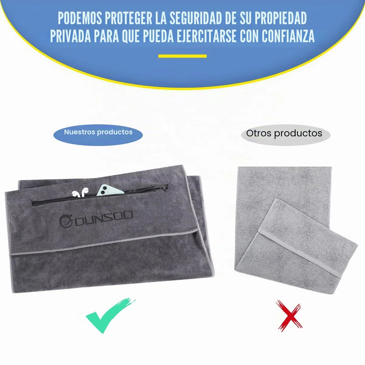 DUNSOO Toalla Gimnasio,120x50cm Toalla Deportiva De Microfibra con Bolsillo De Cremallera para Gimnasia y Entrenamiento I Toalla De Gimnasio (Gris Oscuro)