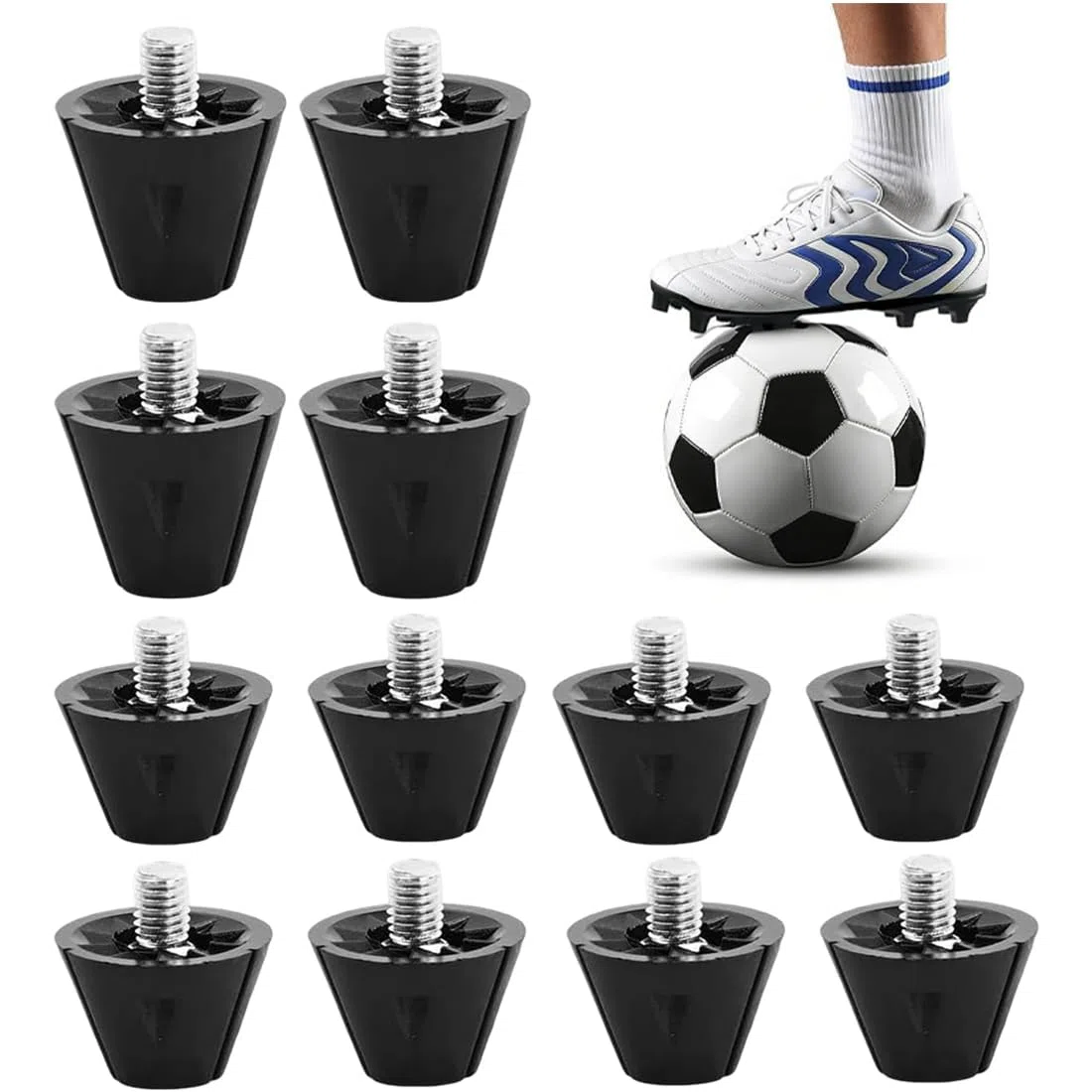 12 Tacos para Botas de Fútbol de Nylon y Aleación, 13mm y 16mm, Antideslizantes para Césped, Compatibles con Rosca M5, Negro, Diámetro Tornillo 5mm