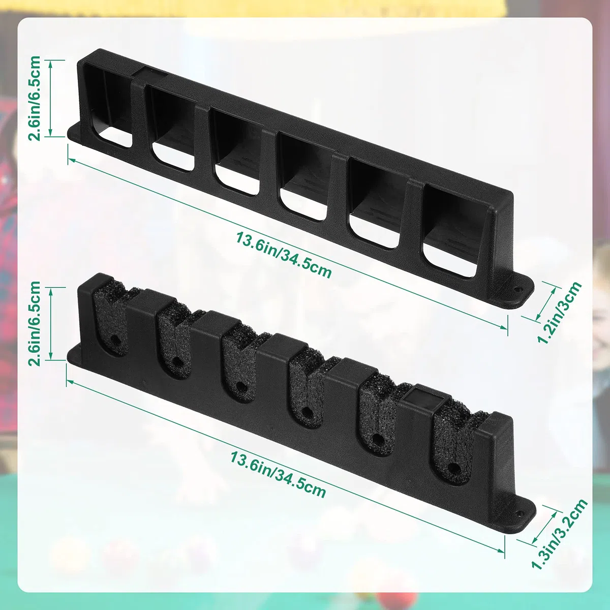 Skylety 2 Estantes de 6 Tacos de Billar, Taqueras de Palo de Billar Montado en la Pared con Clip de EVA para Taco, Accesorios de Taco de Billar de Plástico para Sala de Juegos Bar de Billar Clube