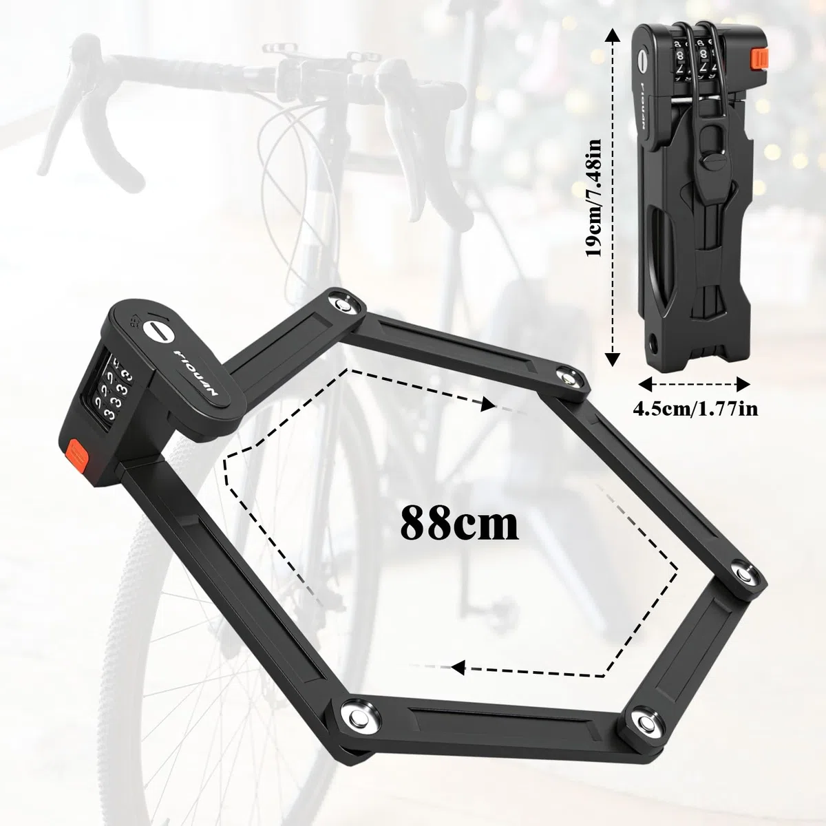 Candado Bicicleta Plegable, 88 cm 4 Dígitos Antirrobo Bicicleta con Soporte, Robusto Candado Plegable, Protección Antirrobo, Fácil de Llevar para E-Bike, Motocicleta, Scooters
