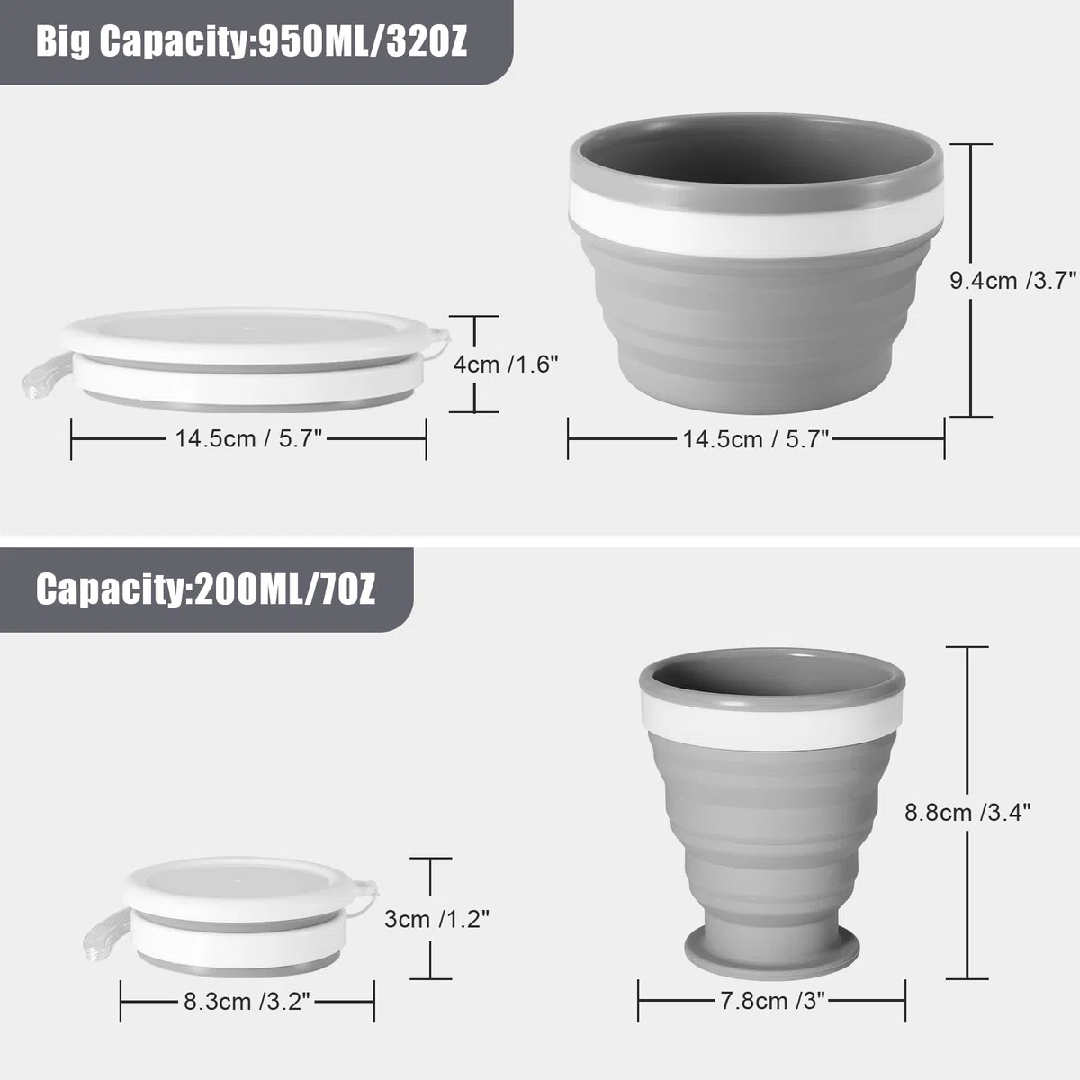 Odoland Kit de Vajilla para Camping para 1 Persona con Cuenco Plegables Silicona y Taza de Viaje con Tapa, Cuchara Ensalada Acero INOX, para Camping Picnic Senderismo Viaje Mochilero