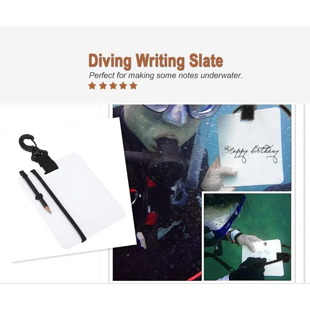 Agatige Pizarra De Escritura De Buceo, 6,0 X 4,9 X 0,1 Pulg Pizarra De Escritura Submarina con Clip Giratorio Y Lápiz, Tableta De Buceo a Prueba De Agua para Deportes Acuáticos Natación De Buceo