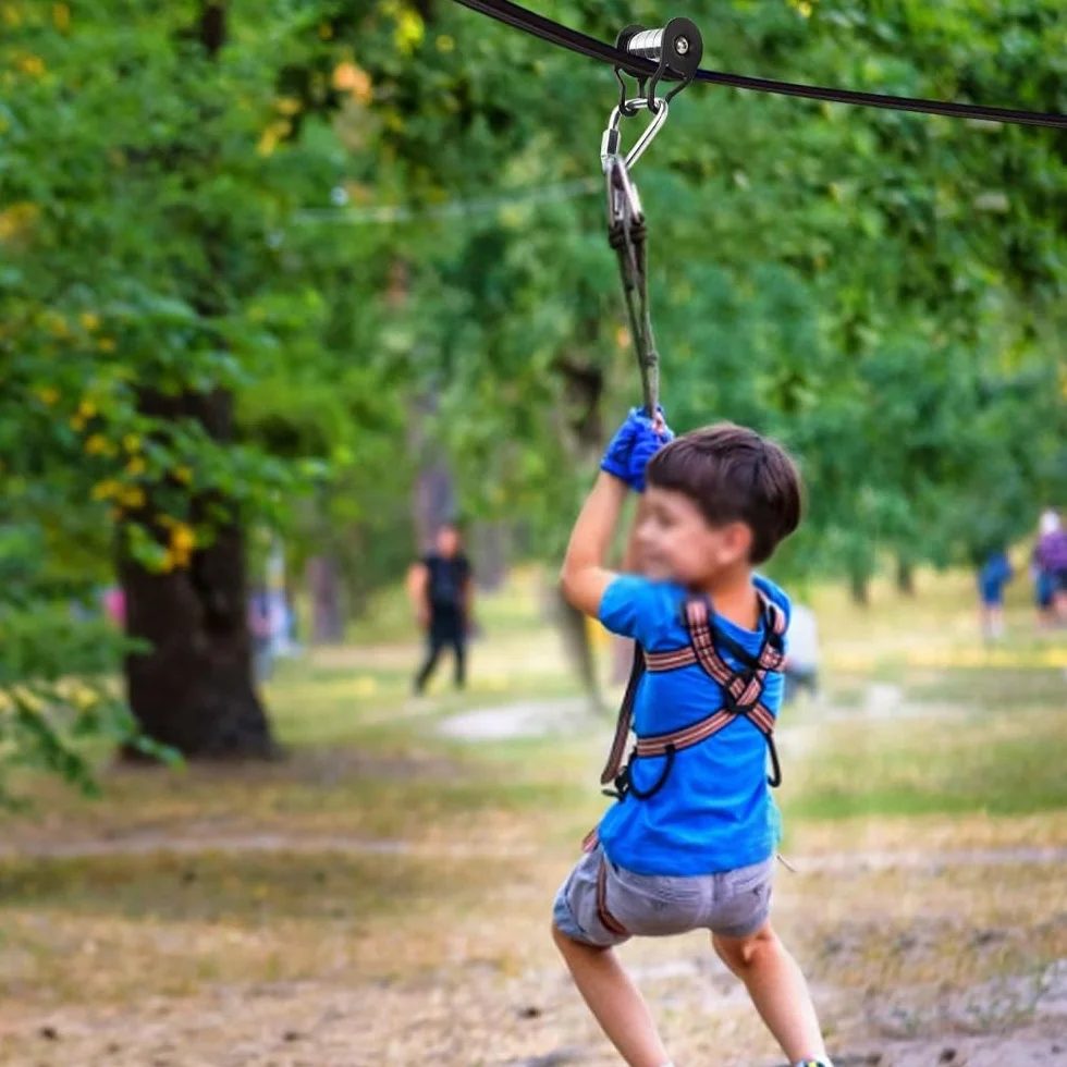 Kit de tirolina Deslizante para Adolescentes, Barra de Mono con polea y Cremallera Que se Puede conectar a Cualquier Slack-Line, Kit de tirolina slackli ne para Adolescentes, para Exteriores