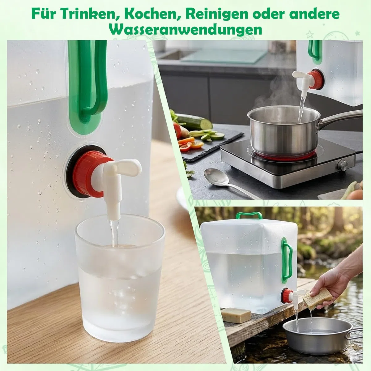 Juego de 2 bidones de agua plegables de 20 L con grifo y asa, bidón de agua con grifo, depósito de agua plegable, bidón de agua potable para camping, emergencias, exteriores, senderismo