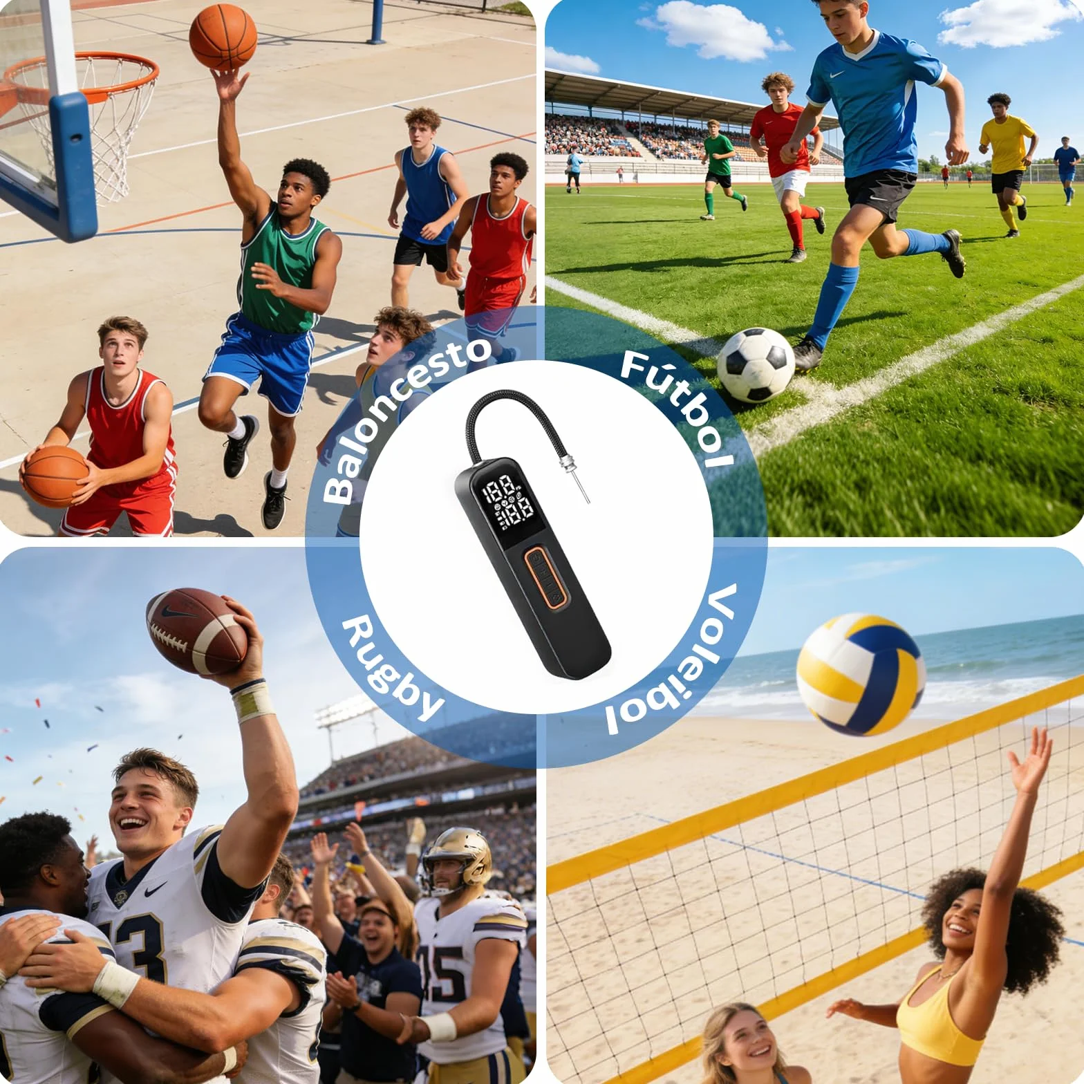 Bomba de Bola eléctrica, Bomba de Aire Inteligente, inflado de Bola rápido portátil con manómetro preciso y Pantalla LCD Digital para fútbol, ​​Baloncesto, Voleibol, Rugby (2 Agujas y 1 Boquilla)