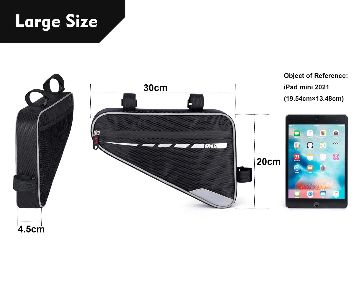 ROTTO Bolsa Triangular para Biciclet Cuadro Bolsa para Tubo Frontal de Bicicleta Impermeable 2L & 1.2L