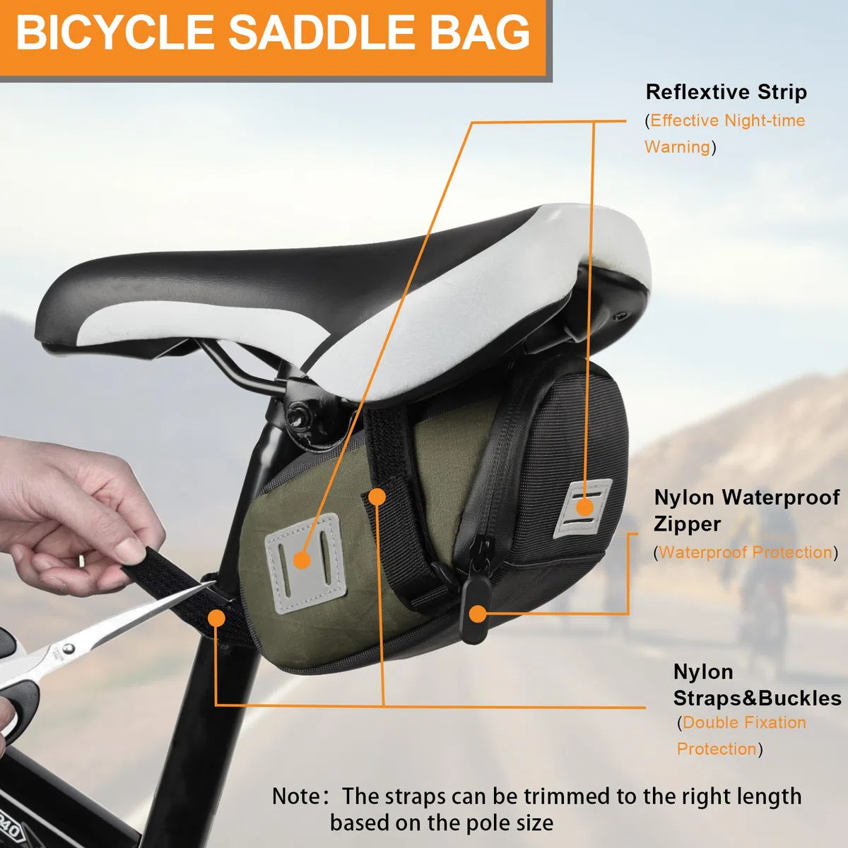 Bolsa Bicicleta para Accesorios Bici Montaña Alforjas para Sillin Bicicleta con Reflectante Impermeable Mini Pequeña Bolso herramientas MTB Accesorio Asiento Multifuncional 16,5*7,5*10,5CM(Negro)