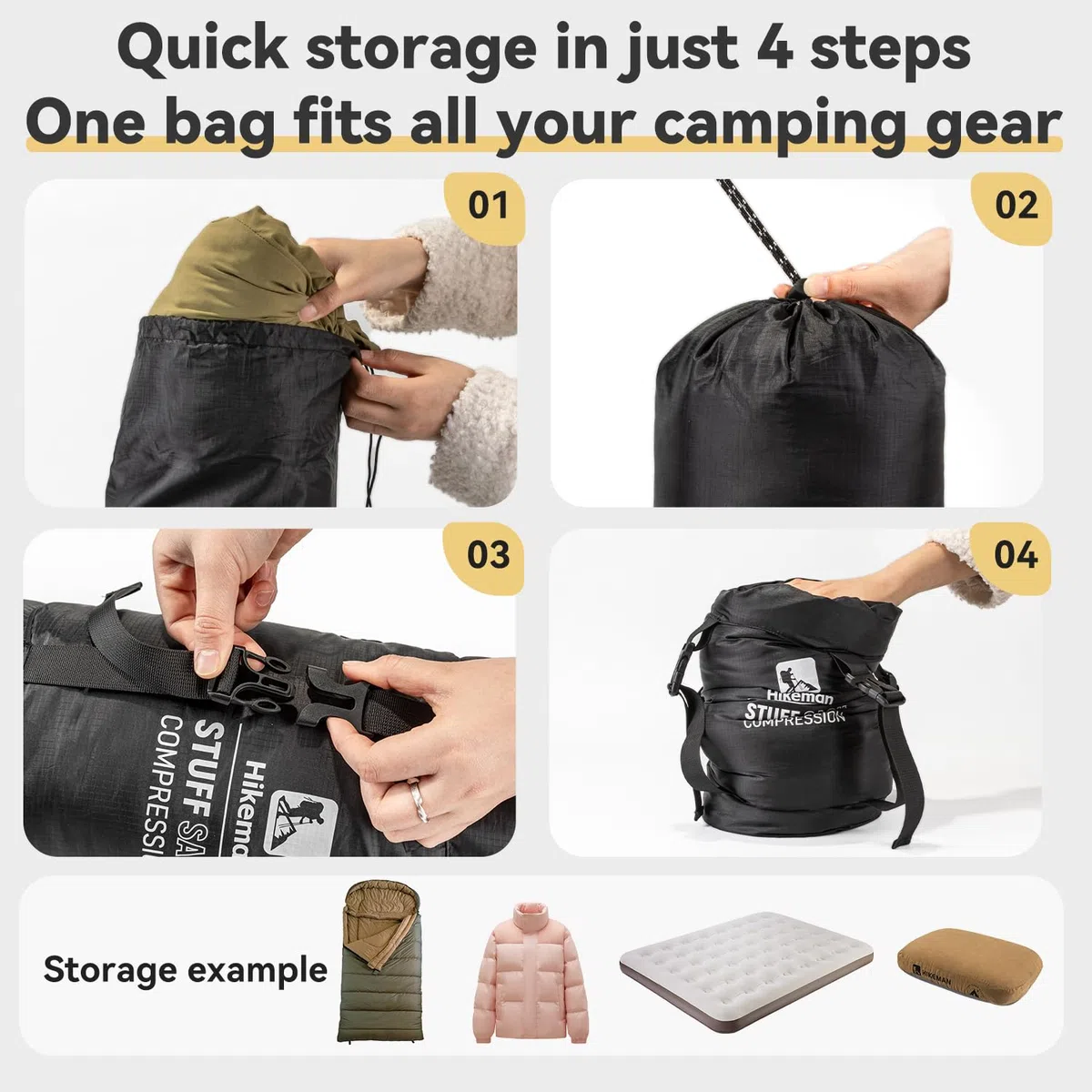 HIKEMAN Saco de compresión ultraligero impermeable para saco de dormir, bolsa de almacenamiento para saco de dormir, equipo que ahorra espacio para viajes, camping, senderismo, exterior
