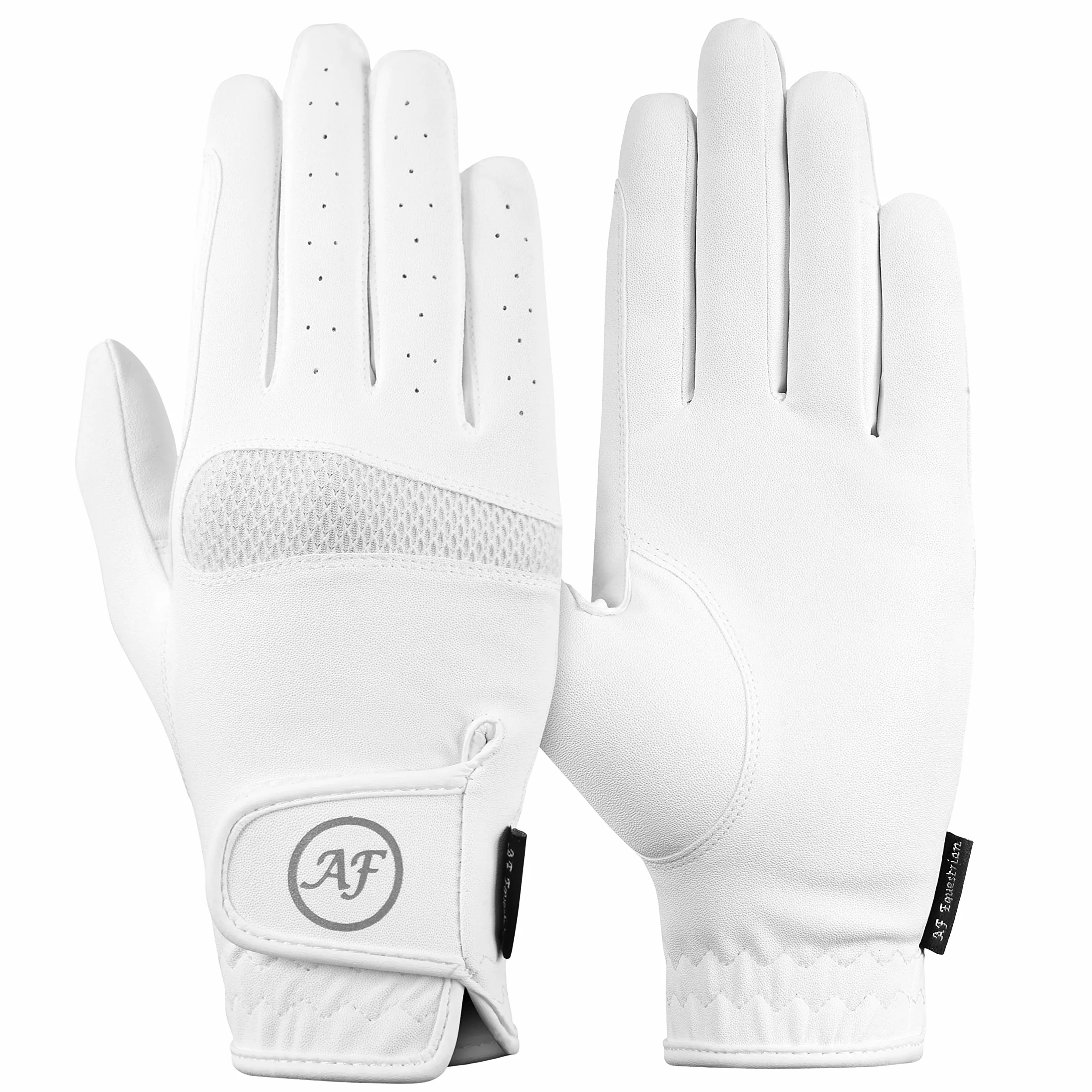AFE - Guantes de piel sintética ecuestre para equitación, color blanco y transpirable