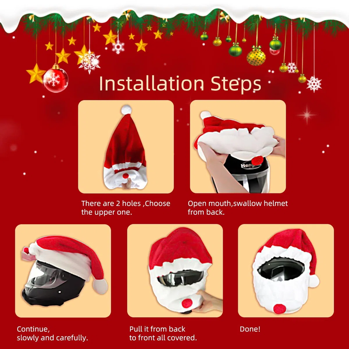 Funda para Casco De Motocicleta Papá Noel, Cubierta de protección de Casco de Cara Completa de Motocicleta Personalizada y Creativa, Decoraciones y Regalos Divertidos de Sombrero de Casco de Navidad