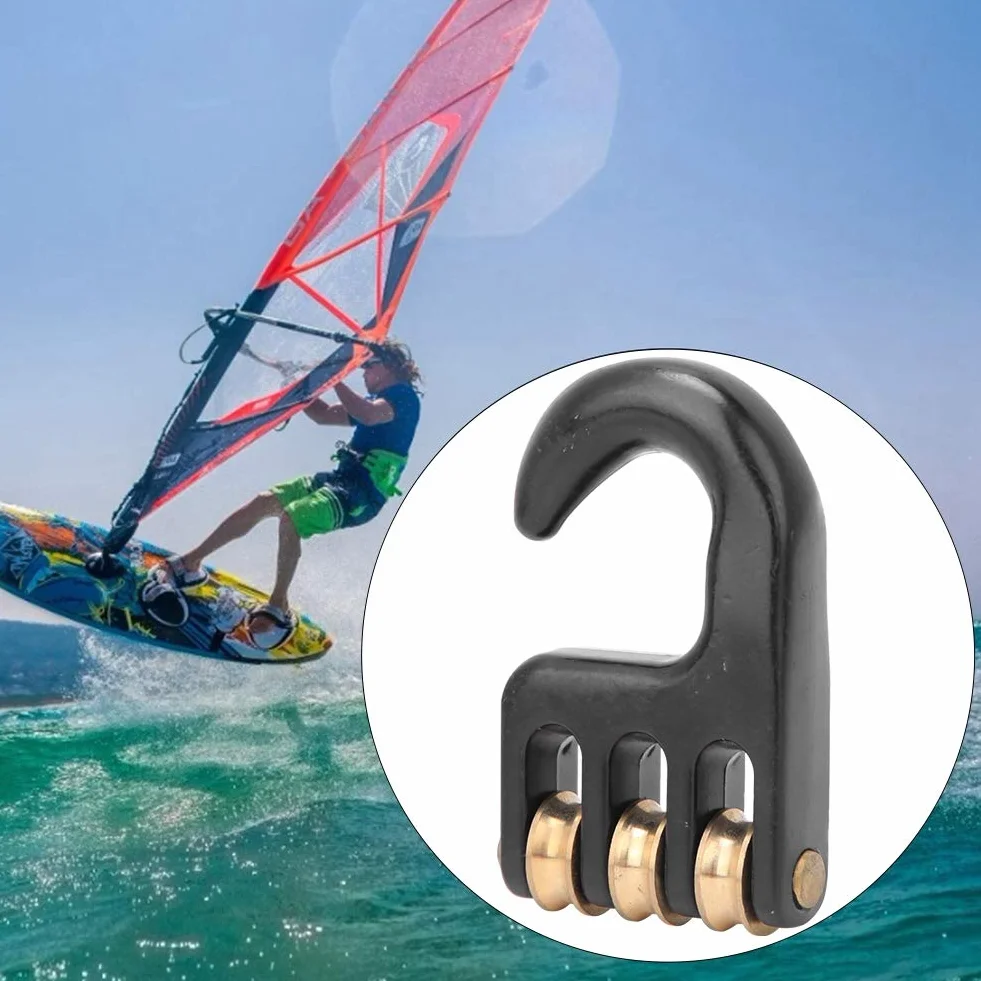 Keenso Polea de Aparejo de Windsurf, aleación de Aluminio, Negro, Gancho de polea de Aparejo de Windsurf Universal, 3 Ruedas de Rodillo, Hardware de Windsurf Barcos de Remo