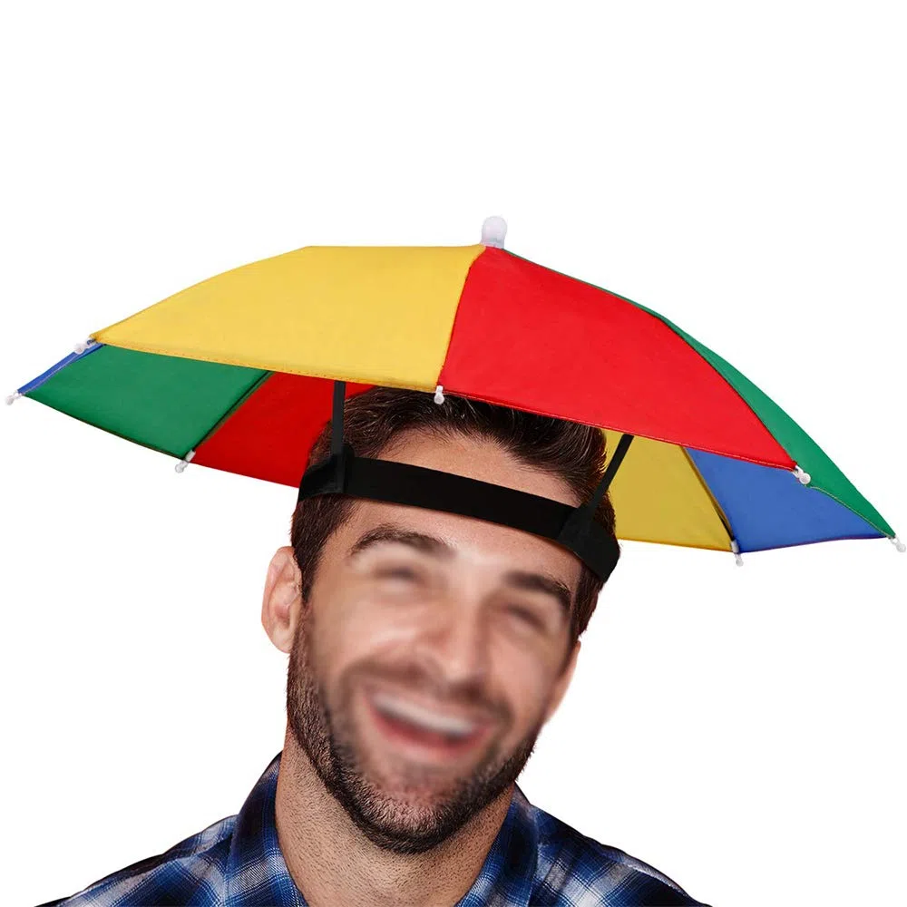 Amaoma Paraguas Cabeza Color Arcoiris para el Sol y la Lluvia Sombrero Paraguas Gorra Visera para Pesca con Diadema Ajustable Gorro de Paraguas para Golf Pesca Acampada Playa