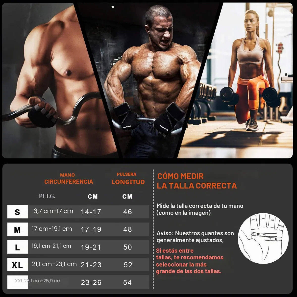 Grebarley Guantes Gimnasio,Gym Guantes Transpirable con Protección Completa de Muñeca y Palma,Entrenamiento Cruzado,Gym Guantes de Entrenamiento para Hombre y Mujer