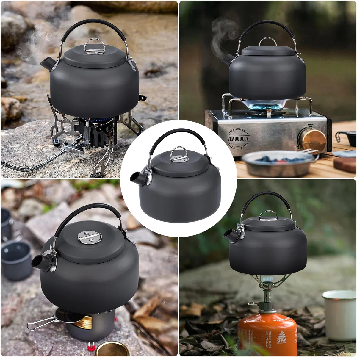 Hervidor de Camping 0.8 L Tetera de Aluminio Ligero Cafetera Portátil Teteras de Calentamiento Rápido con Bolsa de Transporte para Acampar Picnic Senderismo Pesca (Gris)